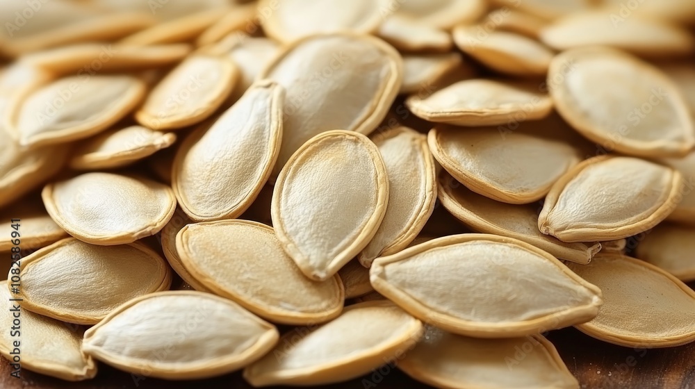 Close-up of a pile of raw pumpkin seeds. Close-up of a pile of raw pumpkin seeds.