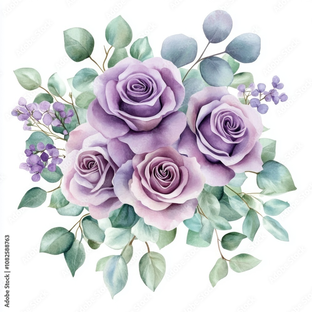 Purple rose bouquet with green leaves Purple rose bouquet with green leaves