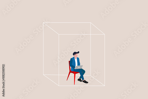 Businessman cover privacy zone or boundary to protect from distraction. concept of Defining Private Workspace Boundaries