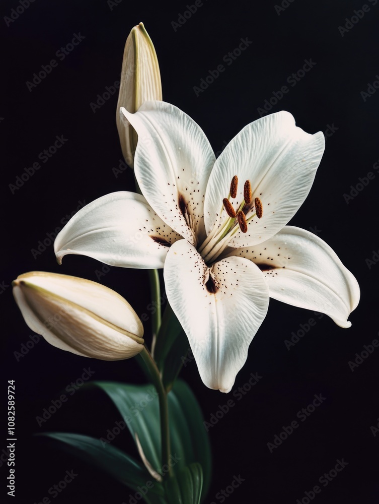 Obraz premium White flower on black background