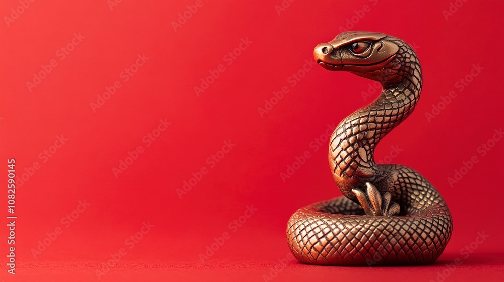 Bronze snake figurine on a red background. Happy Chinese New Year. Bronze snake figurine on a red background. Happy Chinese New Year.