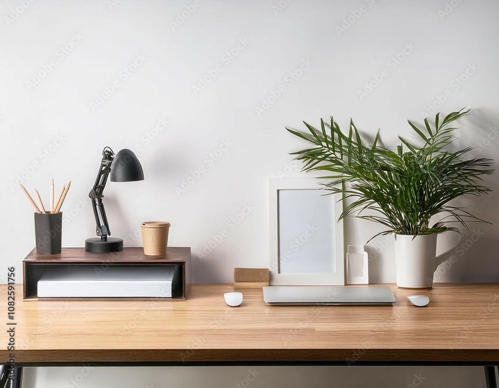 modern workspace with simple functional desk on white background modern workspace with simple functional desk on white background
