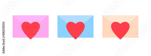 Wallpaper Mural Set of three closed love letters, isolated flat illustration in transparent background Torontodigital.ca