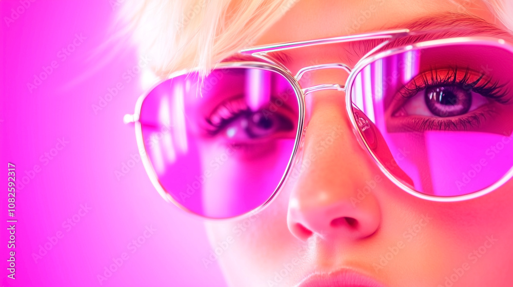 close up photo of a beautiful young woman wearing sunglasses on a purple background close up photo of a beautiful young woman wearing sunglasses on a purple background