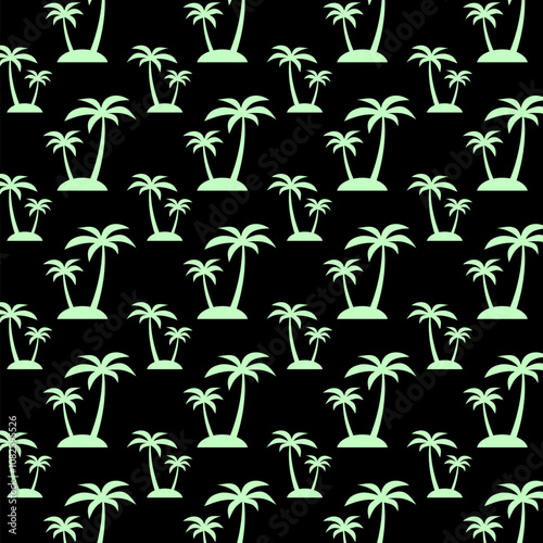 Palm tree island Seamless Pattern isolated on black background