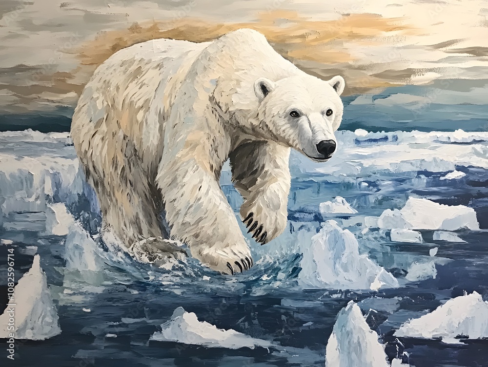 Beautiful polar bear in Arctic sea ice landscape Beautiful polar bear in Arctic sea ice landscape