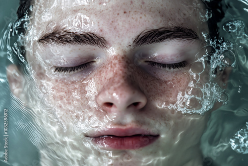 A close-up of a person's face partially submerged in water, eyes closed, symbolizing the suffocating feeling of mental struggle. photo