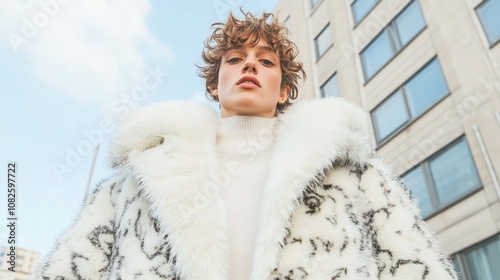 Urban Chic Model in WolfInspired FauxFur Coat photo