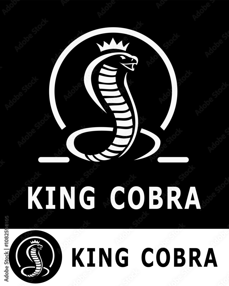 Vector illustration of abstract king cobra logo with crown in black and white Vector illustration of abstract king cobra logo with crown in black and white