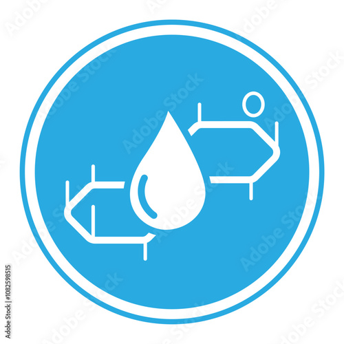 Lactose milk sugar molecule round blue vector icon. Abstract simplified skeletal formula with milk drop in the center.