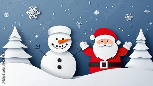 Santa & snowman in snow