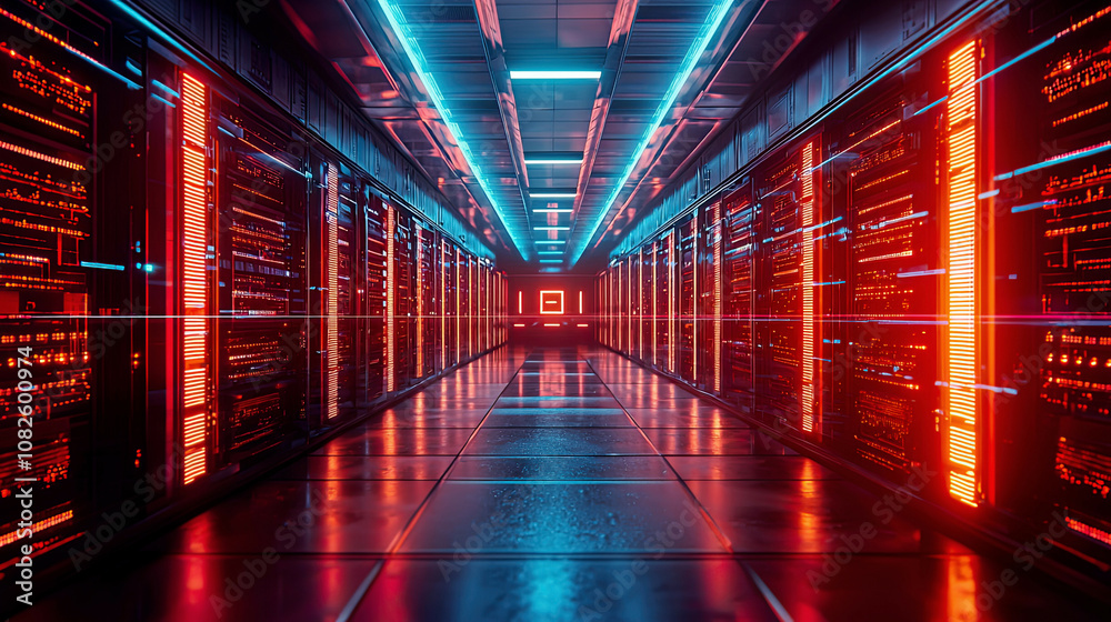 Fototapeta premium Futuristic holographic encryption systems with glowing firewalls protecting critical infrastructure