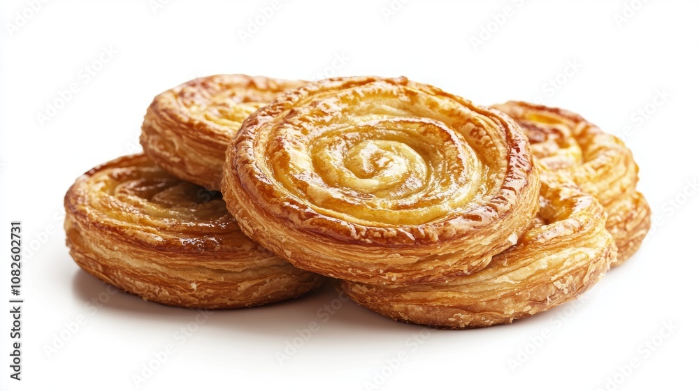 Golden brown palmier pastries look delicious against a clean white background. Perfect for showcasing pastries or taking food photos.
