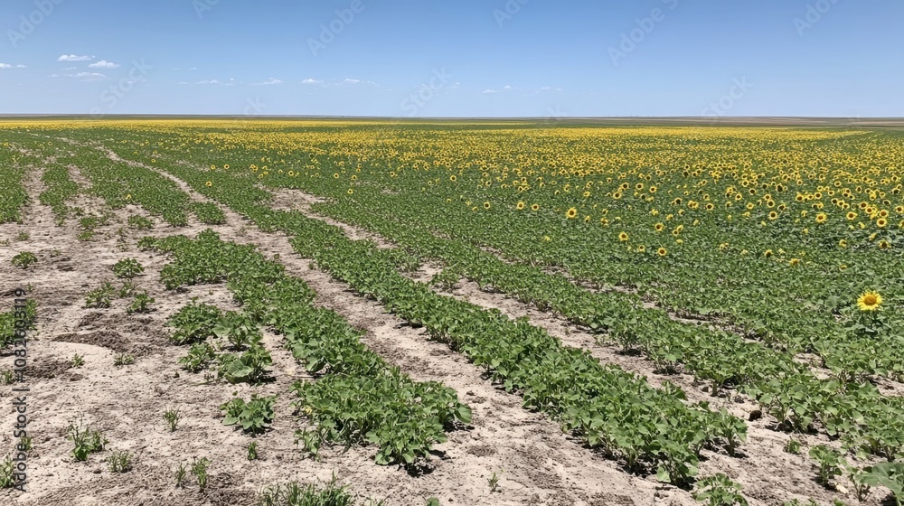 Vast Sunflower Field Under Clear Blue Sky Vast Sunflower Field Under Clear Blue Sky