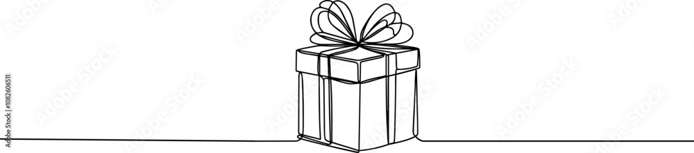 Fototapeta premium Gift box one line drawing. Continuous one line gift box.Presents with ribbon bow.Hand drawn greeting present box.Line art christmas surprise. 