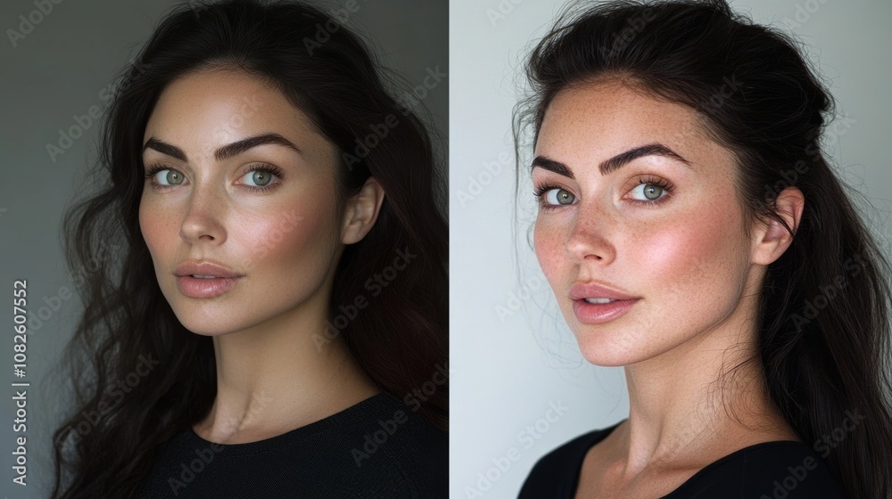 The difference between a woman's face after a dramatic makeover and one heavily edited in photos.