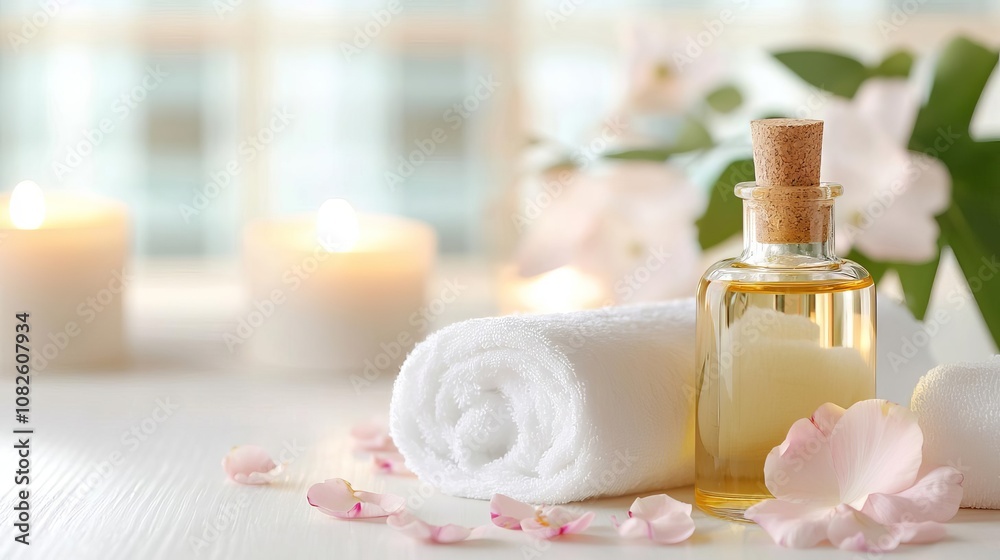 Luxurious bath setup with nourishing oils and petals, warm candlelight, pampering wellness concept, soothing atmosphere Luxurious bath setup with nourishing oils and petals, warm candlelight, pampering wellness concept, soothing atmosphere