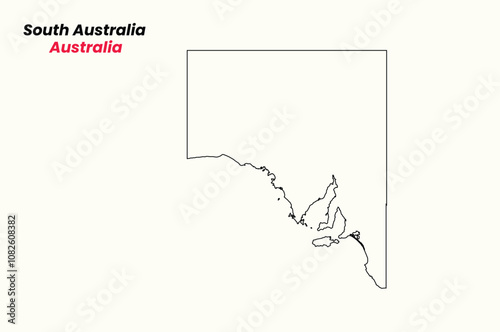 Map of South Australia, Map of South Australia with an outline, Map of Australia state South Australia Vector Illustration, Australia.
 photo