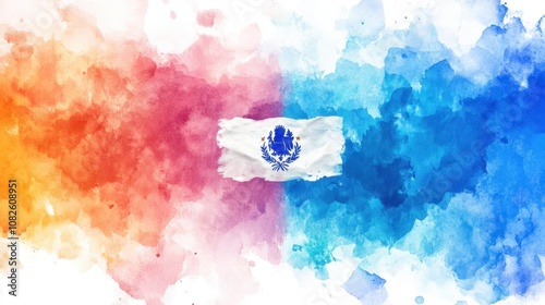 National Sovereignty Day Argentina Vibrant watercolor background with central artistic flag design
