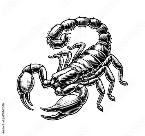 scorpion engraving black and white outline