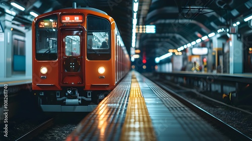 High-speed train at the station and a blurred city in the background, high resolution, high-quality image, travel, lighting, colorfulness, fast travel, be on time, technology.