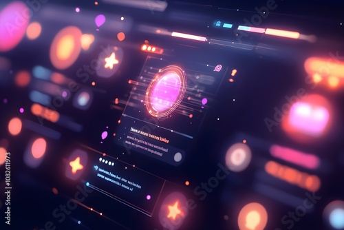 Virtual e-commerce interface featuring glowing reviews, ratings, and feedback scrolling past products