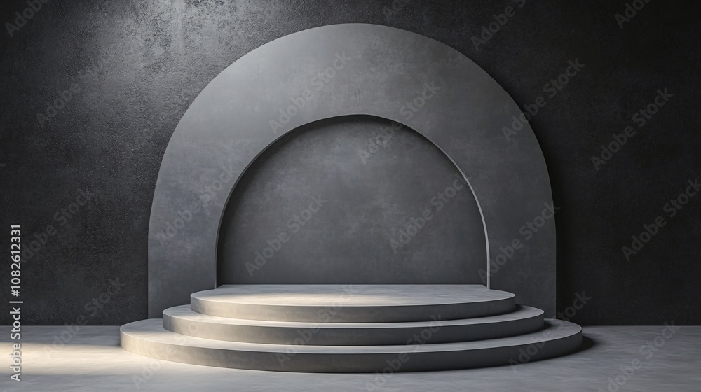 Obraz premium Round concrete podium displaying products on dark background
