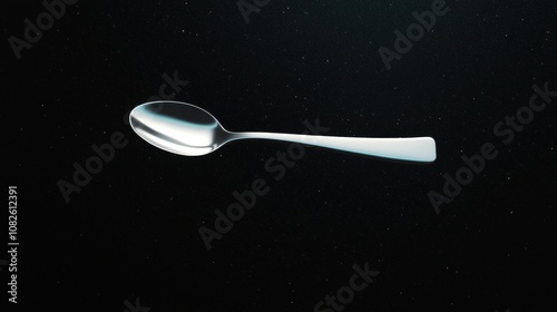 Minimalist 3D model of a lone spoon in dark space photo