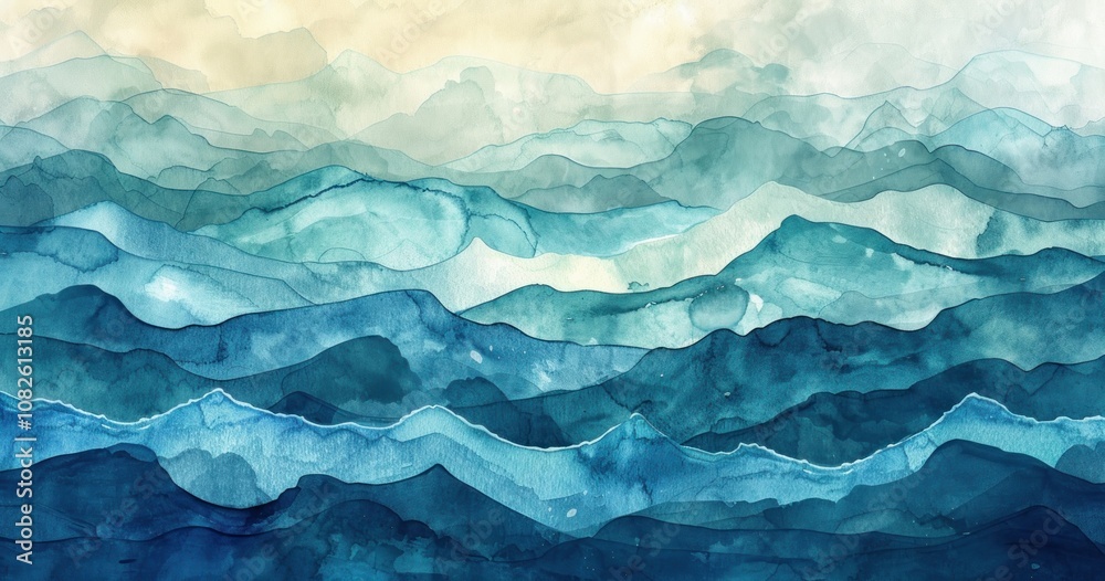 Abstract Watercolor Mountain Landscape