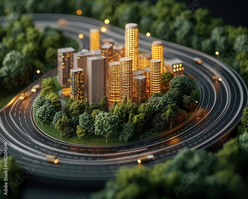 3D rendering of smart city, AIcontrolled infrastructure, modern roads, 3D illustration photo