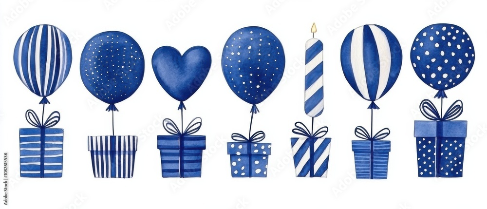 Elegant birthday celebration with blue gift boxes and balloons festive atmosphere creative illustration