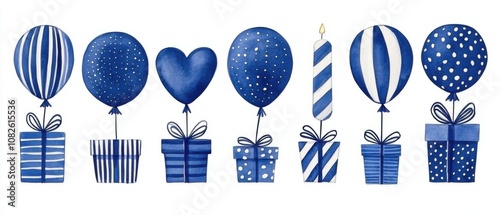 Obraz na płótnie Elegant birthday celebration with blue gift boxes and balloons festive atmosphere creative illustration w salonie