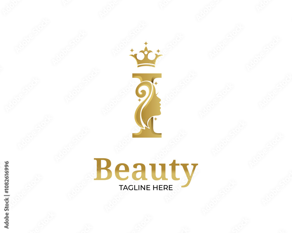 luxury monogram initial letter i silhouette of Face woman luxury monogram initial letter i silhouette of Face woman