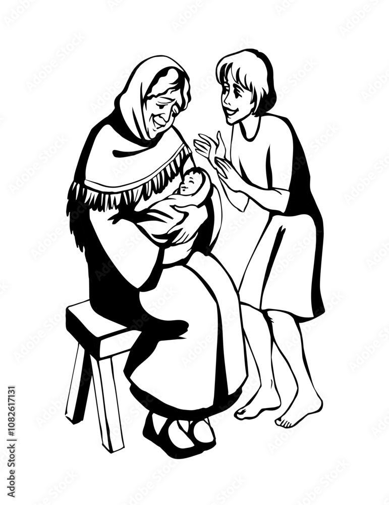 Vector drawing. Mother with baby Vector drawing. Mother with baby