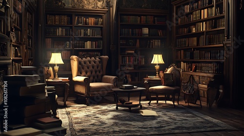 A Cozy Reading Nook in a Luxurious Library