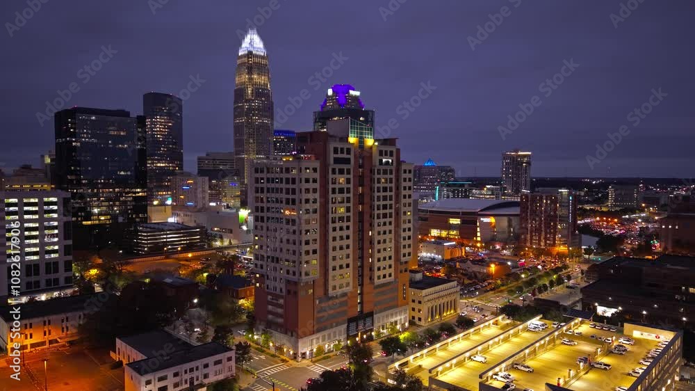 Charlotte North Carolina Skyline in the evening - drone photography Charlotte North Carolina Skyline in the evening - drone photography