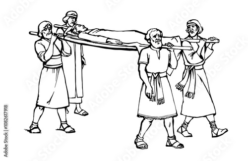 Vector drawing. Funeral of the man