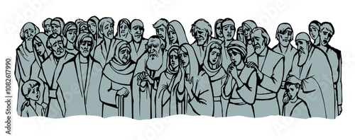 Vector drawing.Big crowd of people
