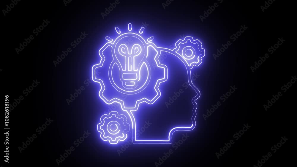 glowing neon skill development icon isolated on black background with HD video and motion graphics glowing neon skill development icon isolated on black background with HD video and motion graphics