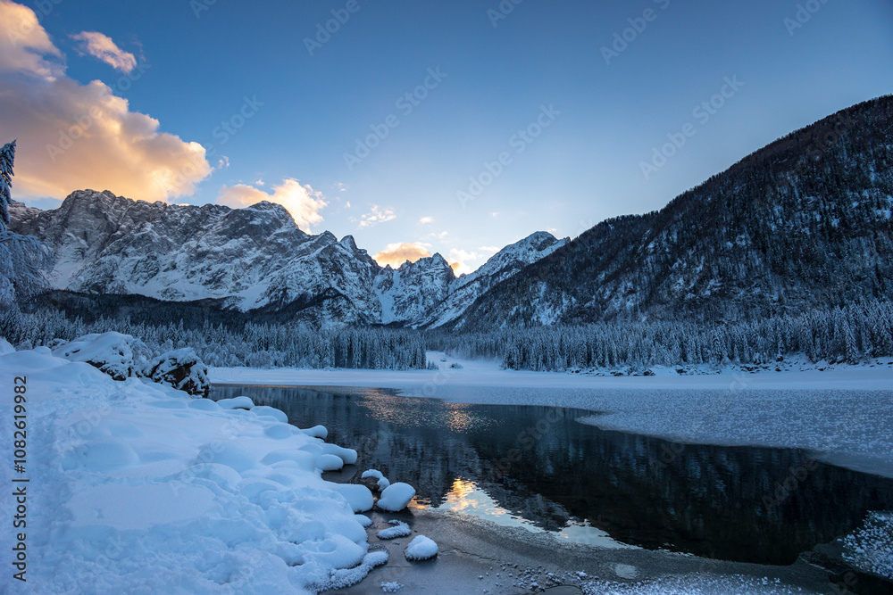 Cold evening at the lakes of Fusine