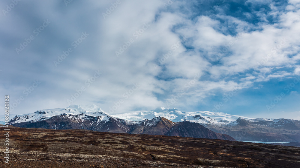 Skaftafell waterfall in a cold march day in iceland