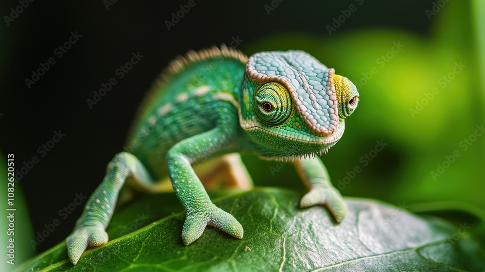 Fototapeta premium Vivid Green Parakeet Sitting on Leaves