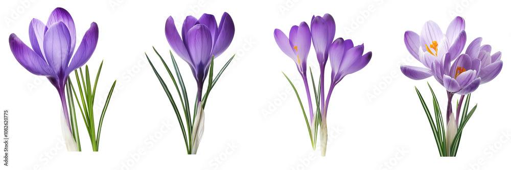 Purple crocus flower isolated on white or transparent background, cutout PNG Purple crocus flower isolated on white or transparent background, cutout PNG