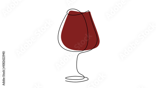 Wine glass with one continuous editable line. Minimalistic linear design for logo, business,  illustration Vector EPS 10