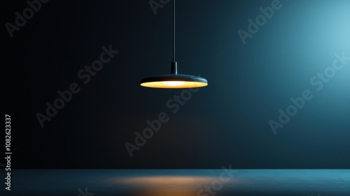 Minimalistic 3D model of a hanging light fixture in a dark space