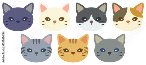 かわいい猫のイラストセット 顔 正面 ベクター素材