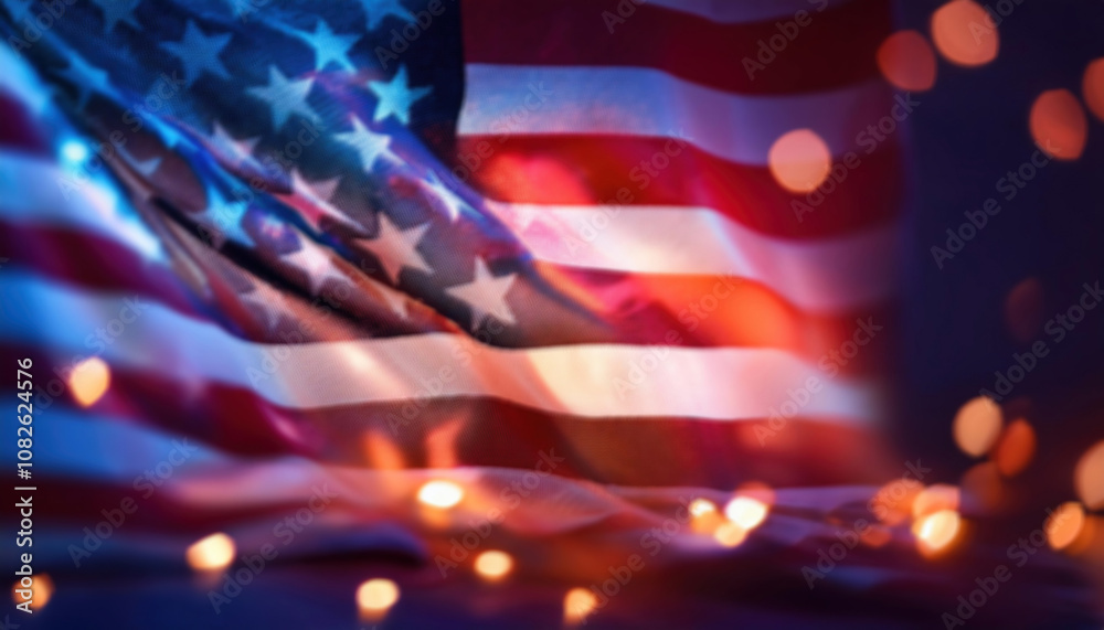 American Flag with Bokeh Lights Creating a Festive Atmosphere American Flag with Bokeh Lights Creating a Festive Atmosphere