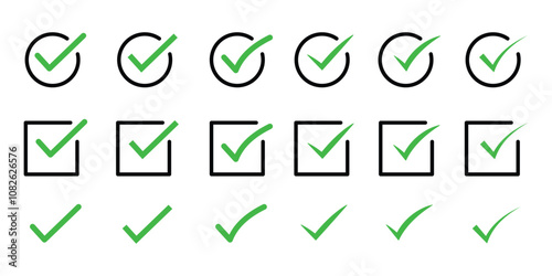 Green check mark  icon set, check mark icon vector .symbol, sign, yes, right. Checkmark Illustration. Vector symbols set ,green checkmark isolated on white background.