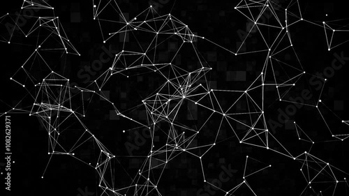Black plexus background, tech background of lines and dots on black background, white lines, technological concept, 4k video, particle animation 