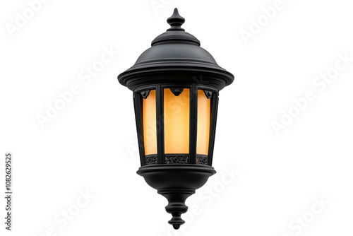 Lantern glowing with warm light, isolated on transparent background.